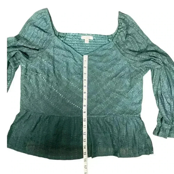 LC Lauren Conrad Puff Sleeve Lace Peplum Blouse NWOT Size XXL Huxley Blue - Picture 13 of 14